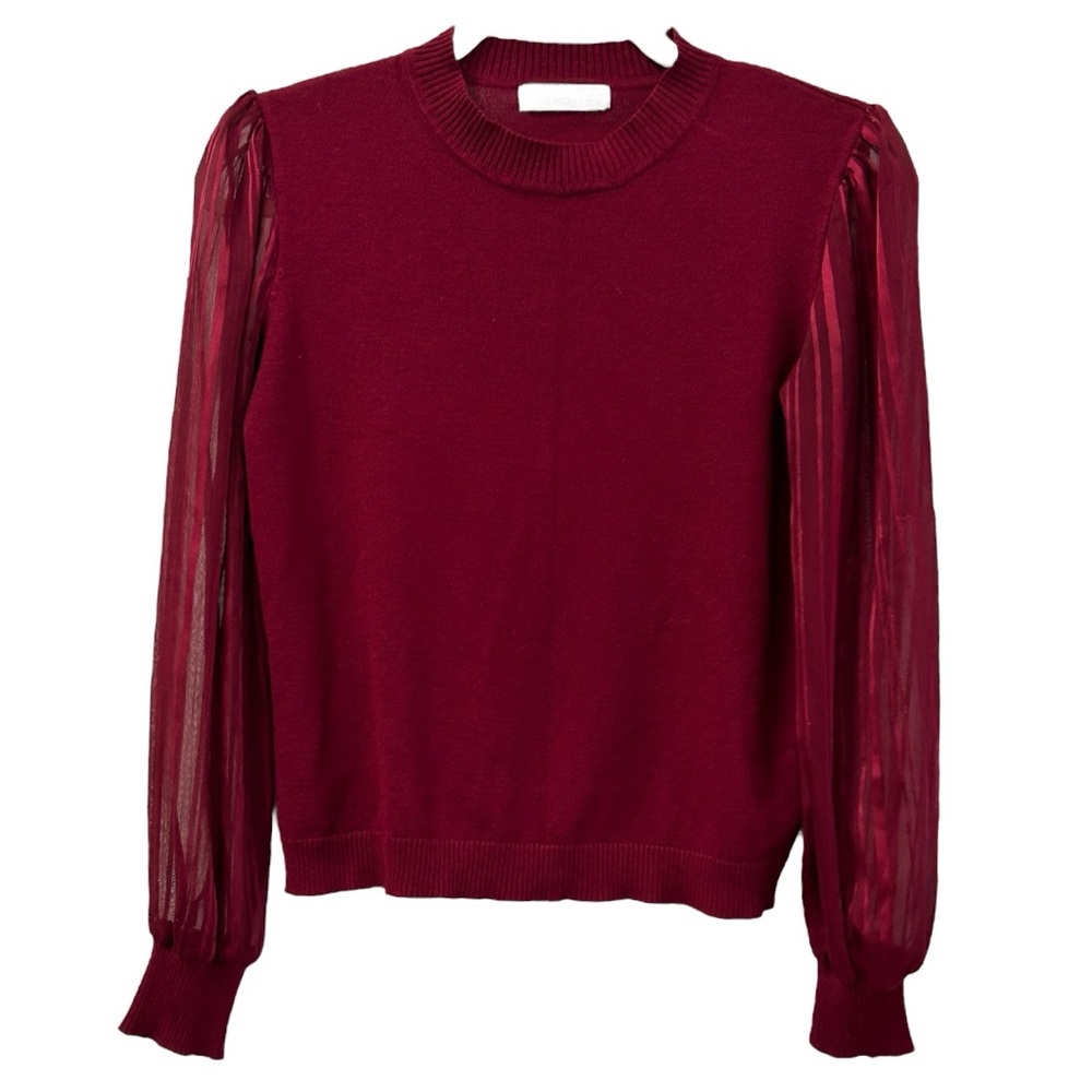 89th & Madison Women’s Red Mixed Media‎ Knit/Metallic Cuffed Sleeve Top Sz S